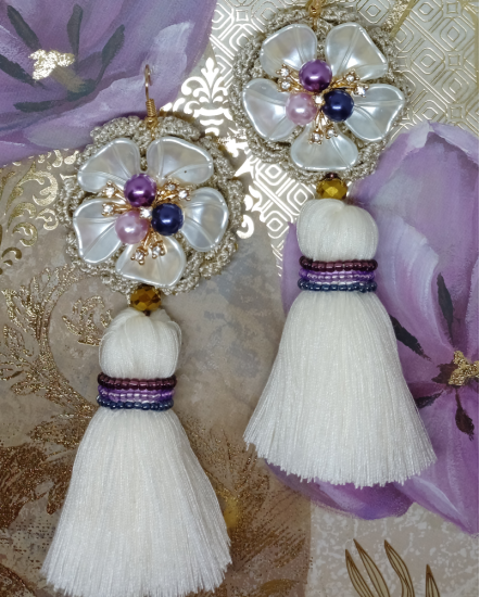 Háčkované  dizajnové náušnice "Art Deco"